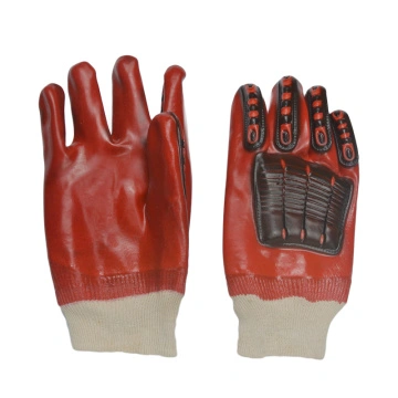 Red PVC coated gloves TPR with hand